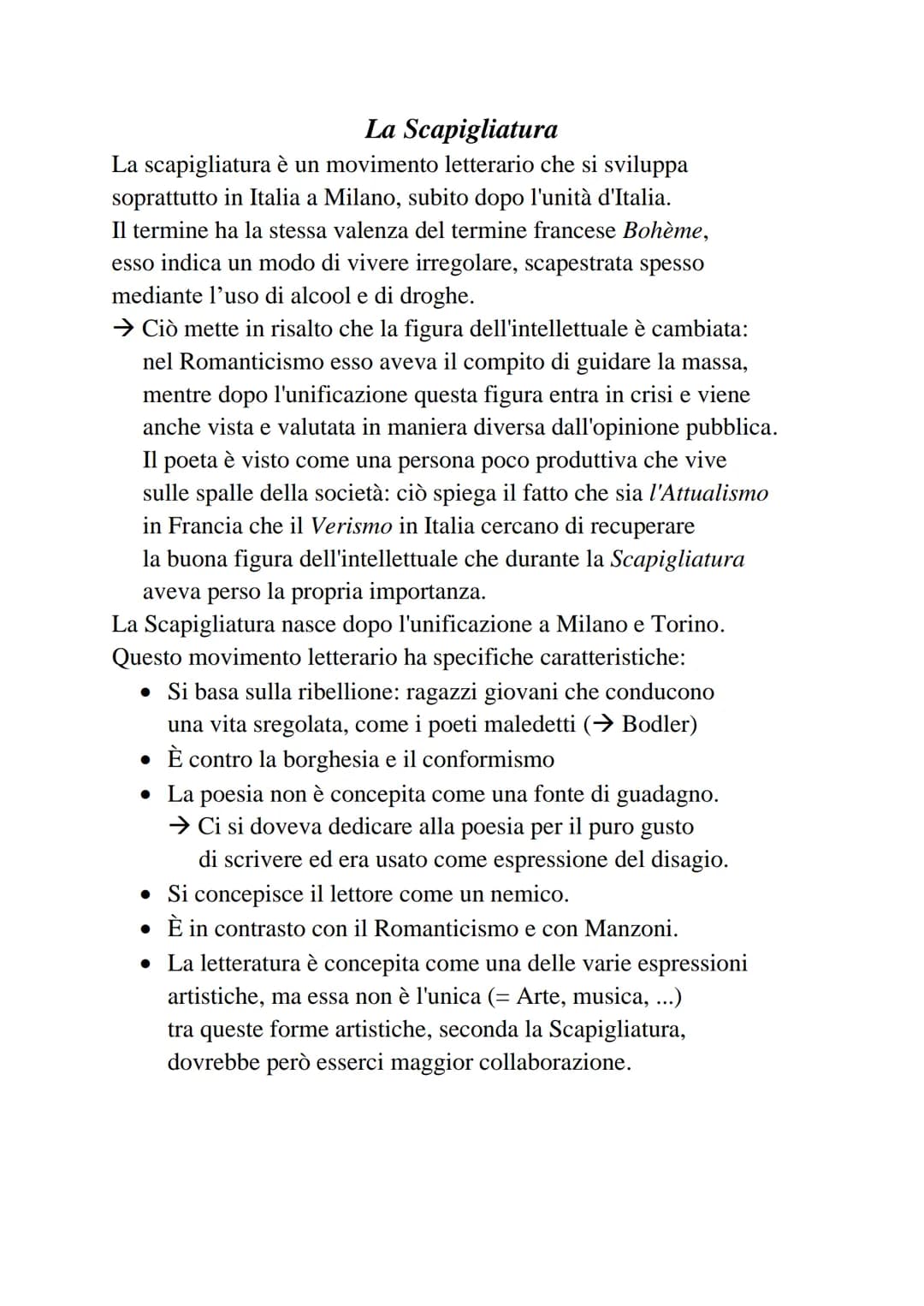 La Scapigliatura
La scapigliatura è un movimento letterario che si sviluppa
soprattutto in Italia a Milano, subito dopo l'unità d'Italia.
Il