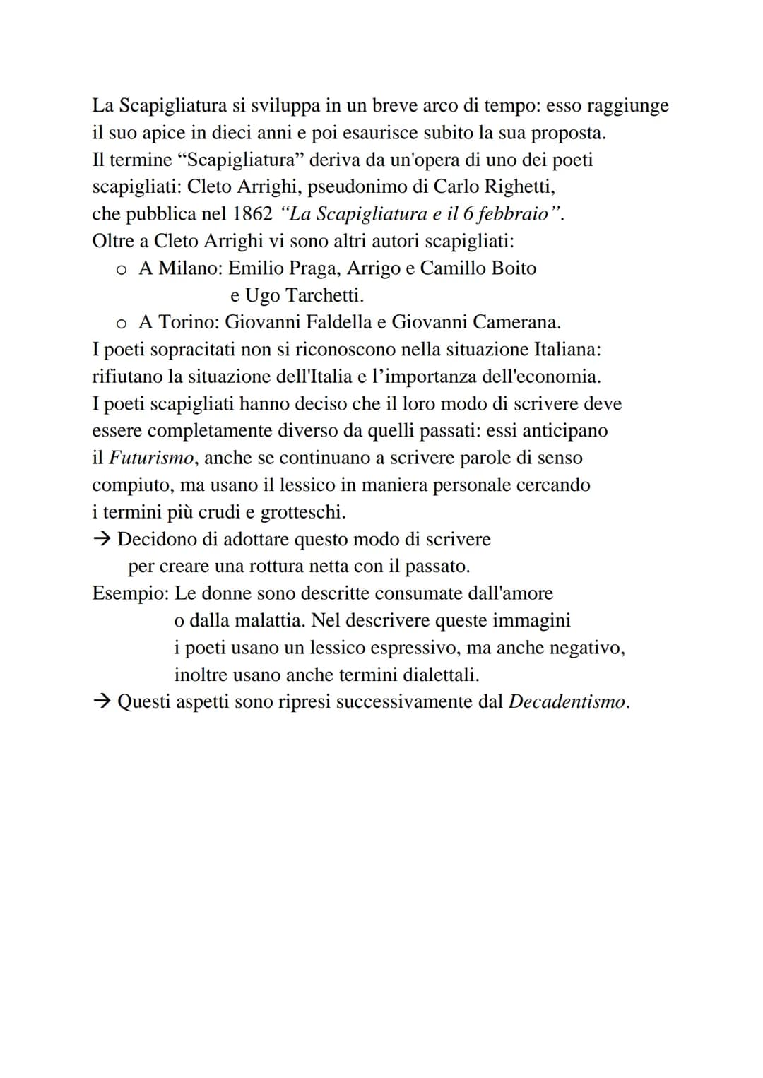 La Scapigliatura
La scapigliatura è un movimento letterario che si sviluppa
soprattutto in Italia a Milano, subito dopo l'unità d'Italia.
Il