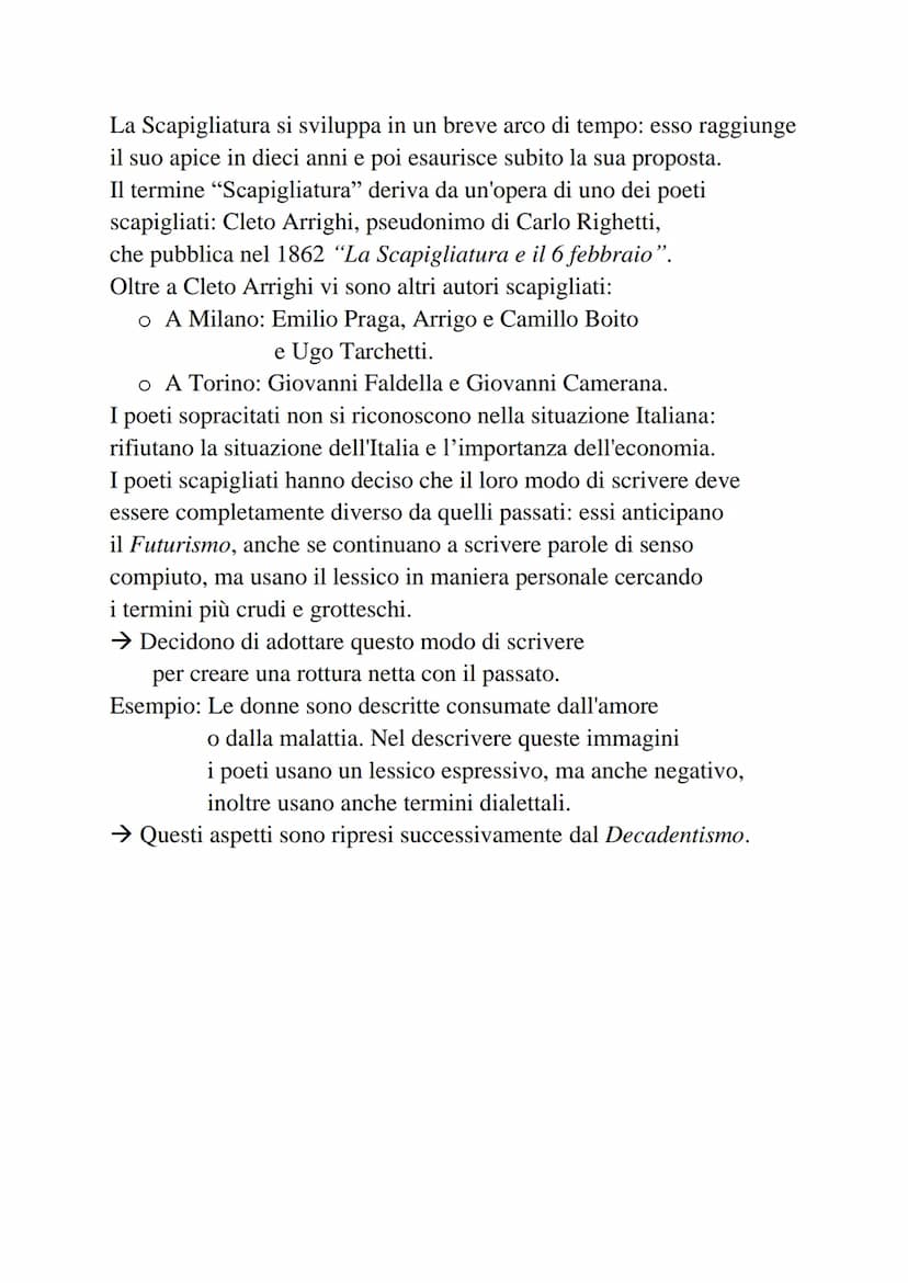 La Scapigliatura
La scapigliatura è un movimento letterario che si sviluppa
soprattutto in Italia a Milano, subito dopo l'unità d'Italia.
Il