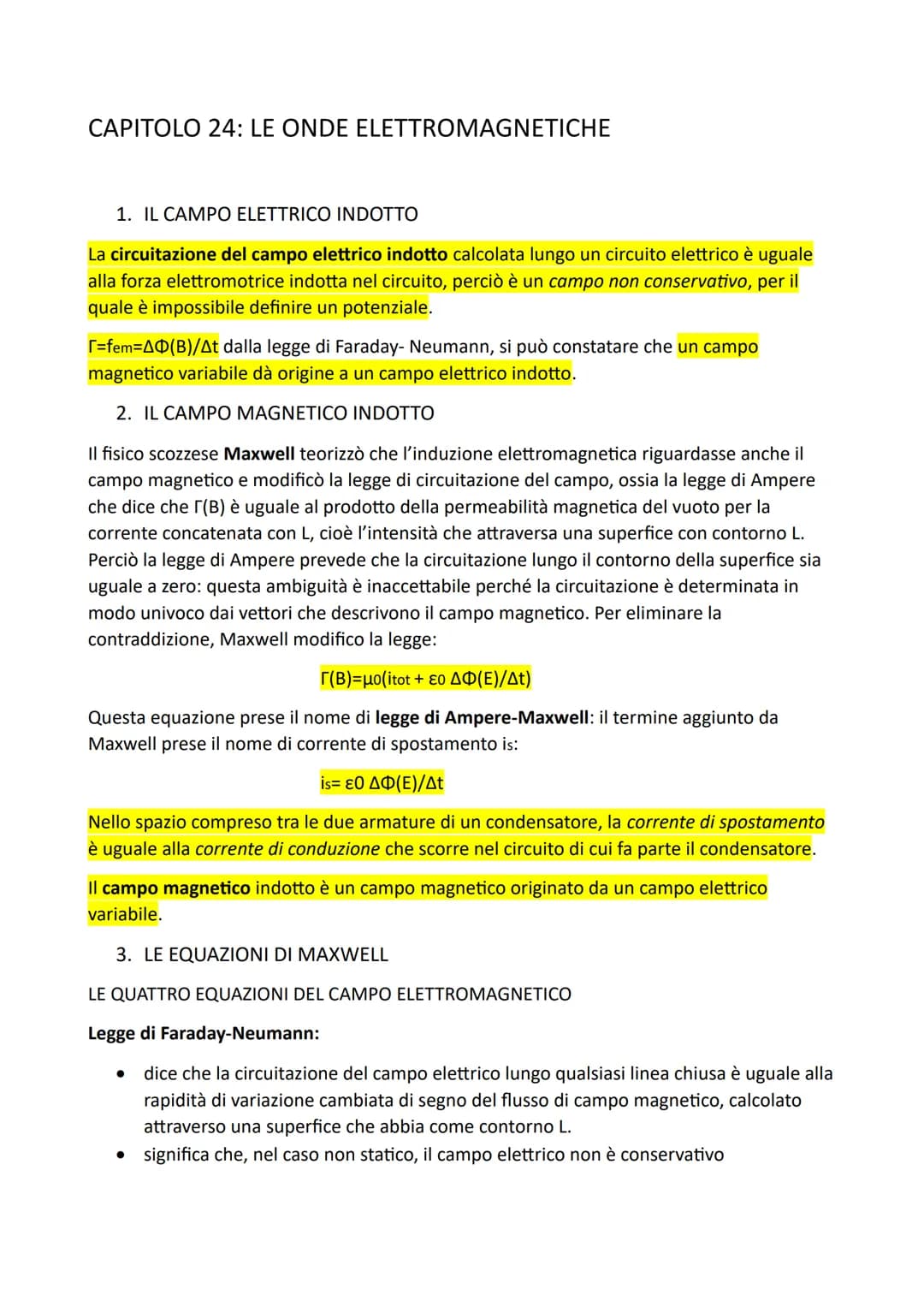 CAPITOLO 24: LE ONDE ELETTROMAGNETICHE
1. IL CAMPO ELETTRICO INDOTTO
La circuitazione del campo elettrico indotto calcolata lungo un circuit