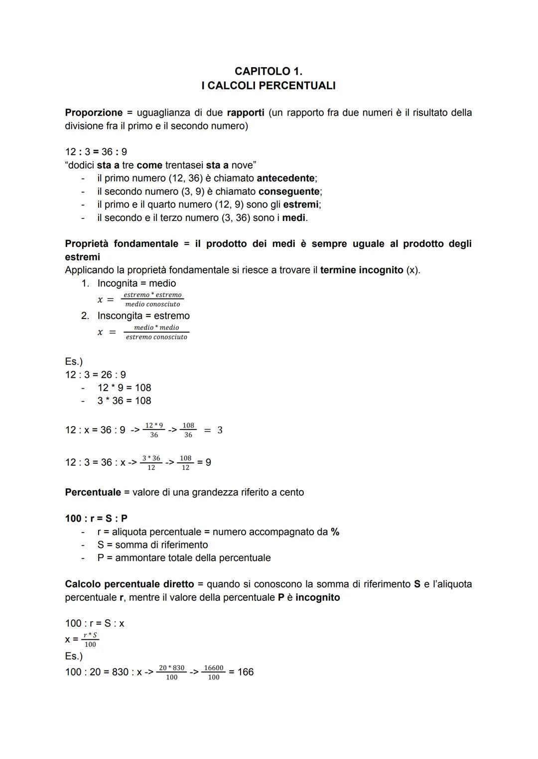 STRUMENTI DI
LAVORO # CAPITOLO 1.
I CALCOLI PERCENTUALI

Proporzione = uguaglianza di due rapporti (un rapporto fra due numeri è il risultat