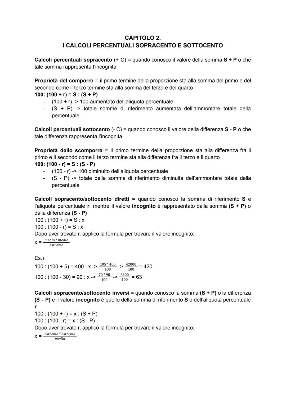 STRUMENTI DI
LAVORO # CAPITOLO 1.
I CALCOLI PERCENTUALI

Proporzione = uguaglianza di due rapporti (un rapporto fra due numeri è il risultat