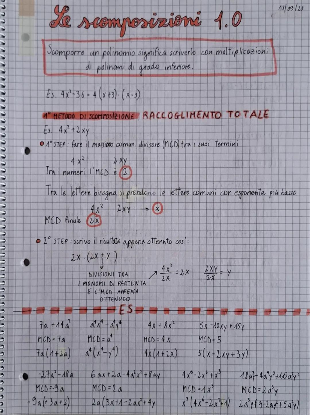 --- OCR Start ---
15/9/23
le scomposizioni 2.0
TE TODO DI SCOMPOSIZIONE
RACCOGLIMENTO PARZIALE
ose non si può fare il 1° metodo
ci deve esse