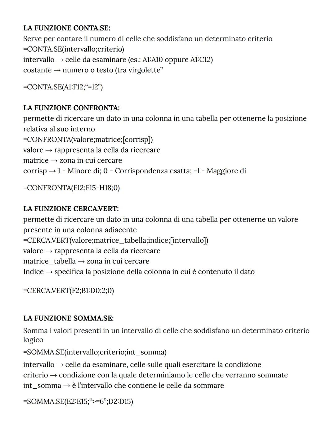 I RIFERIMENTI:
Le celle sono individuate dai riferimenti, composti dal nome della colonna e dal
numero della riga. Appare sempre prima la le
