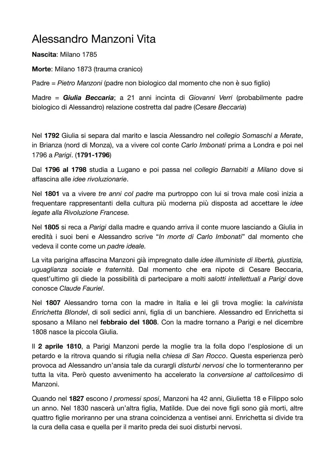 Analisi de I Promessi Sposi e Vita di Alessandro Manzoni