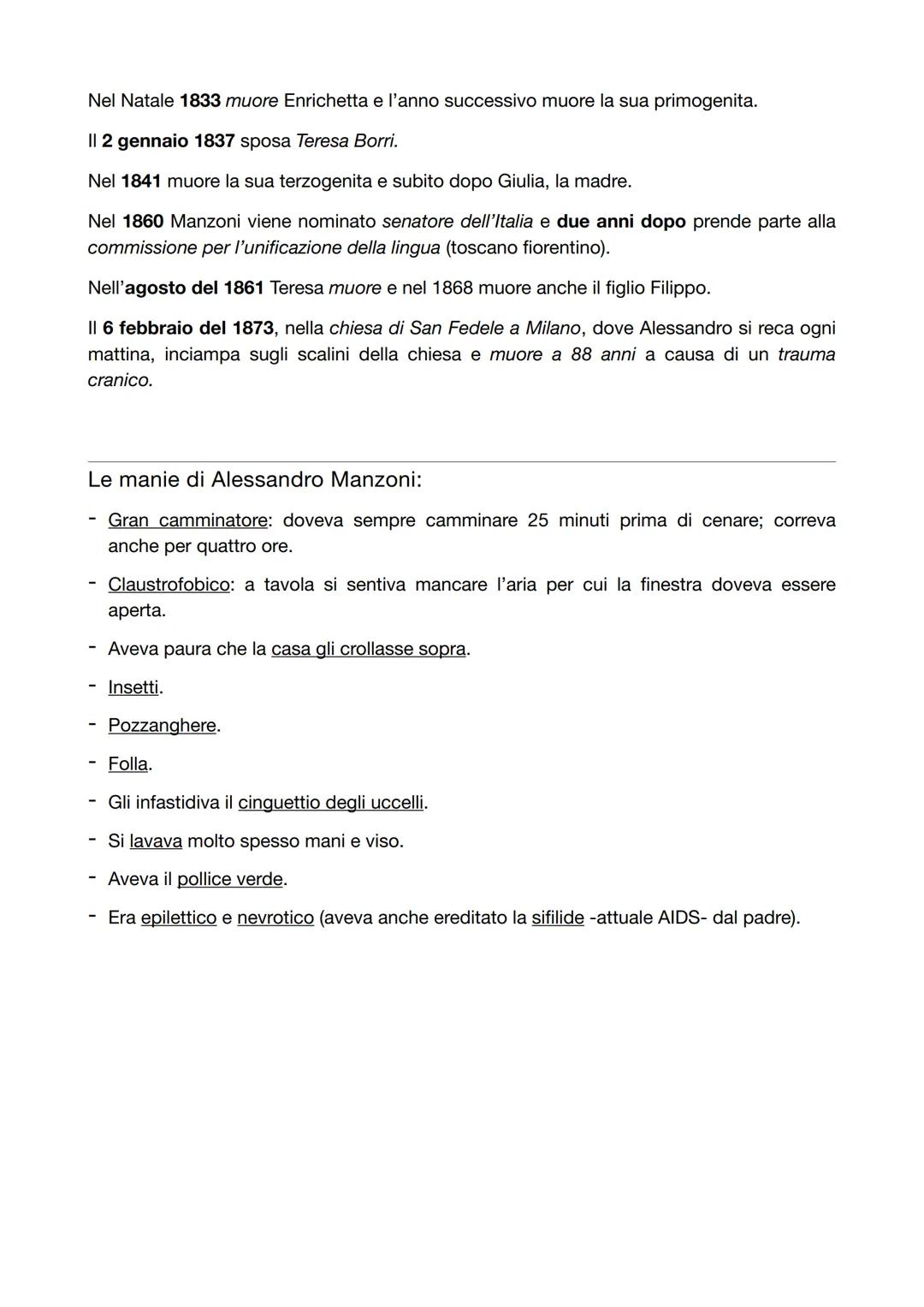 # Alessandro Manzoni Vita

Nascita: Milano 1785

Morte: Milano 1873 (trauma cranico)

Padre = Pietro Manzoni (padre non biologico dal moment