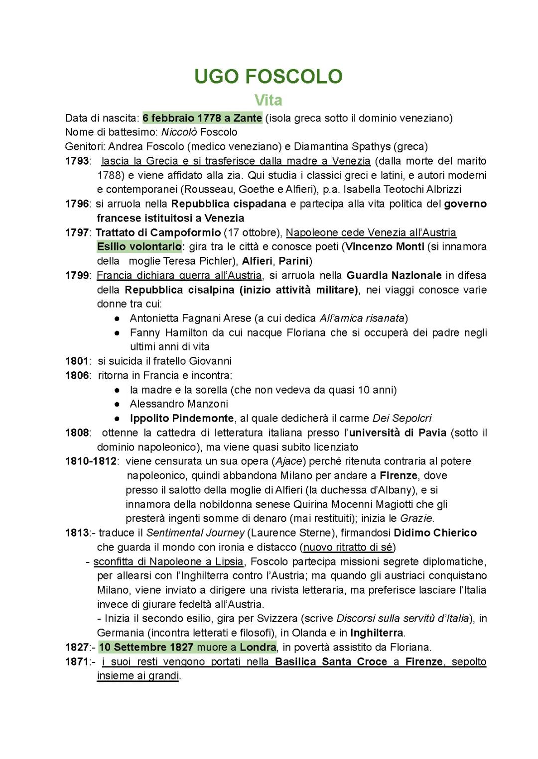 Ugo Foscolo: Vita, Opere Principali e Pensiero Semplificato