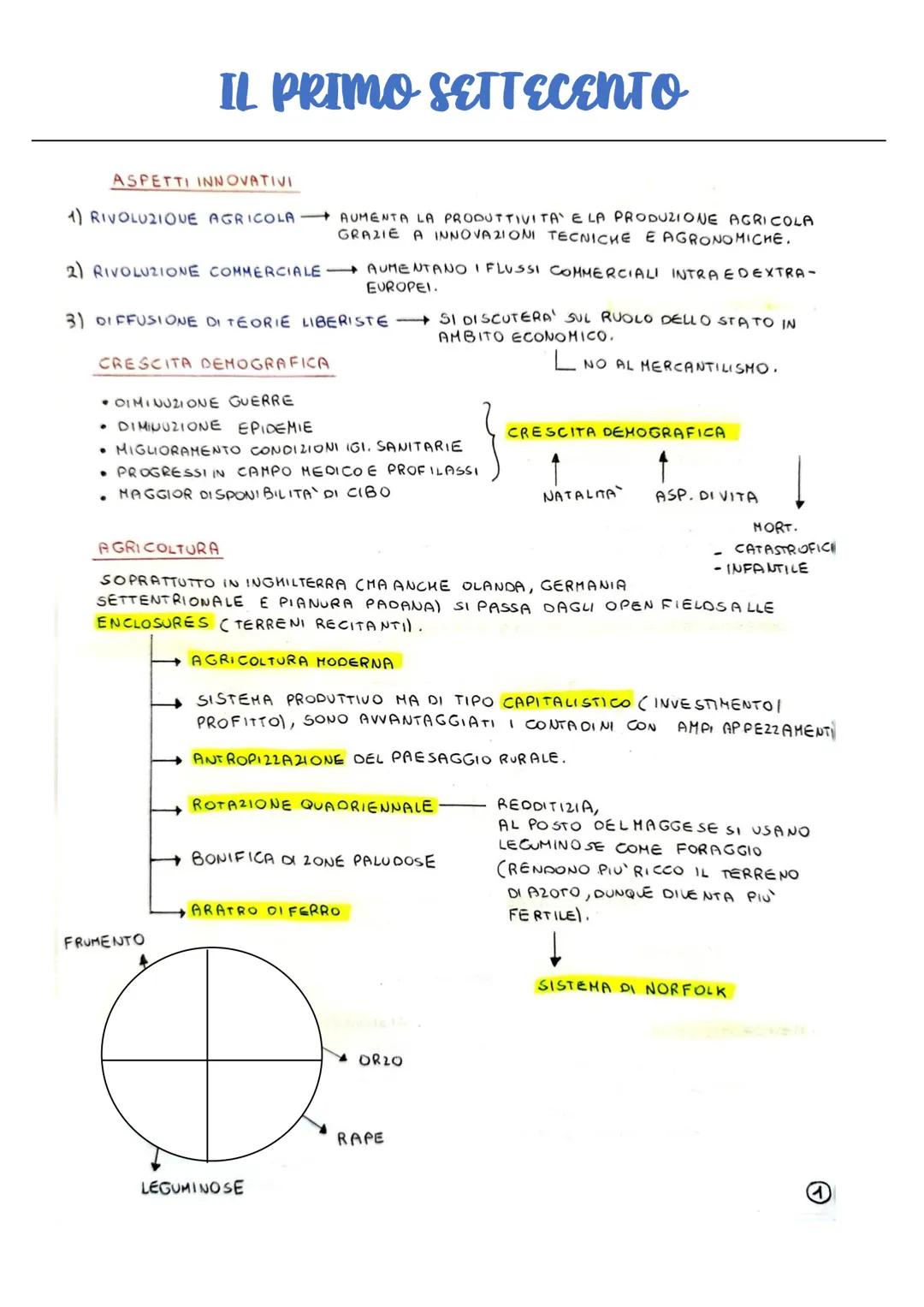 # IL PRIMO SETTECENTO

ASPETTI INNOVATIVI

1) RIVOLUZIONE AGRICOLA

AUMENTA LA PRODUTTIVITA' E LA PRODUZIONE AGRICOLA
GRAZIE A INNOVAZIONI T