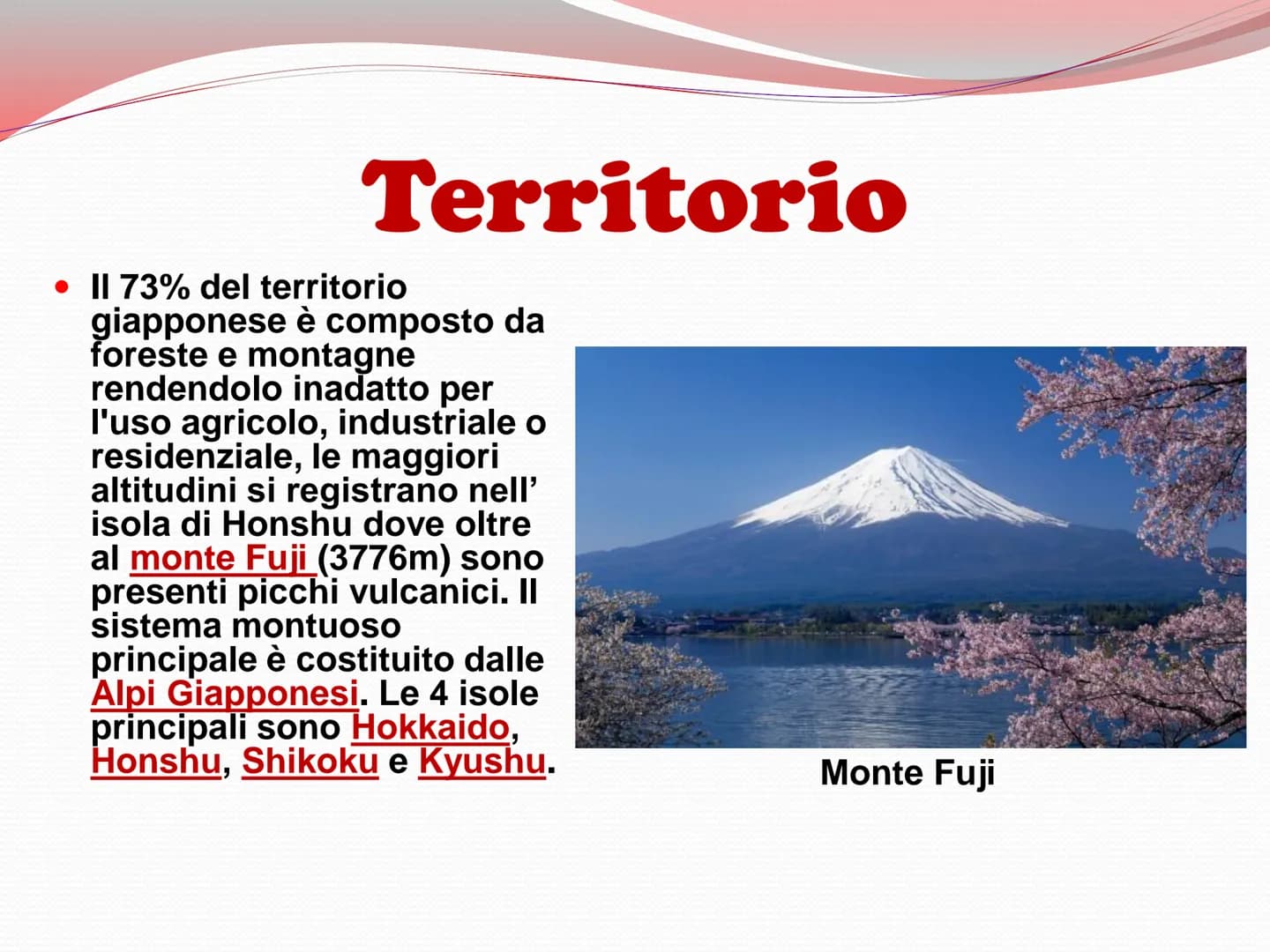 Giappone
日本 Il Giappone è un arcipelago
formato da circa 3000 isole e
confina:
Nordi
• Sud
. Est
• Ovest
Confini
Mar di Ohotsk;
Oceano Pacif