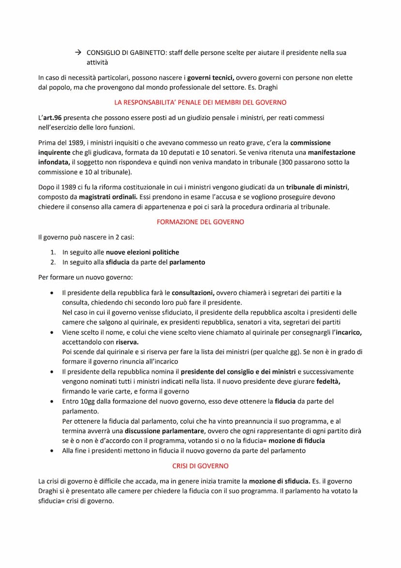 IL GOVERNO
Il governo presenta il potere esecutivo, ovvero da esecuzioni alle leggi dello stato (rendere effettiva la
parola della legge).
E