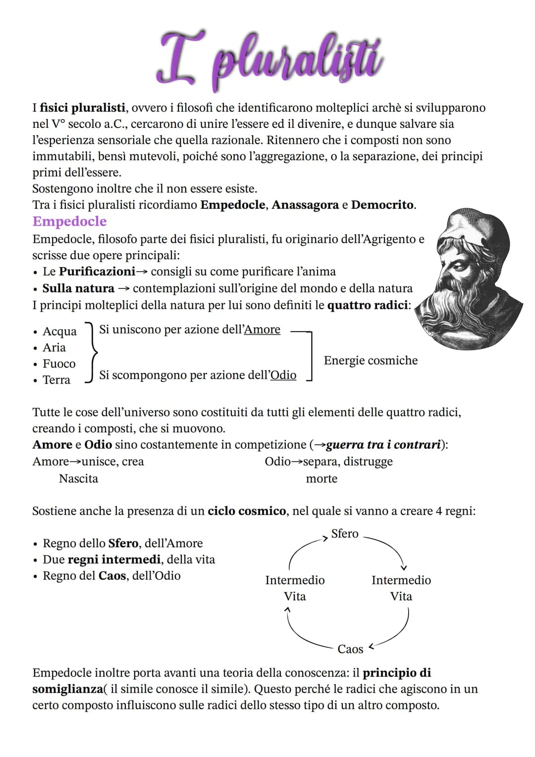 
<h2 id="fisicipluralisti">Fisici Pluralisti</h2>
<p>I filosofi pluralisti, ovvero i fisici che identificarono molteplici archè, si sviluppa
