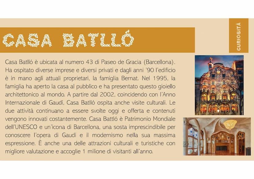ANTONI GAUDUS
122 ANTONI GAUDÍ
Antoni Gaudí è nato a Reus il 25 giugno 1852 ed è morto
a Barcellona il 10 giugno 1926, è stato un architetto