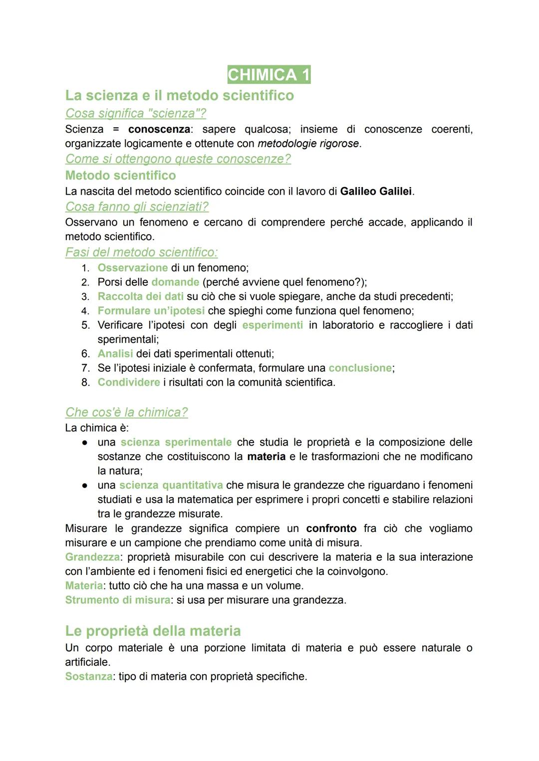 CHIMICA 1
La scienza e il metodo scientifico
Cosa significa "scienza"?
Scienza
conoscenza: sapere qualcosa; insieme di conoscenze coerenti,
