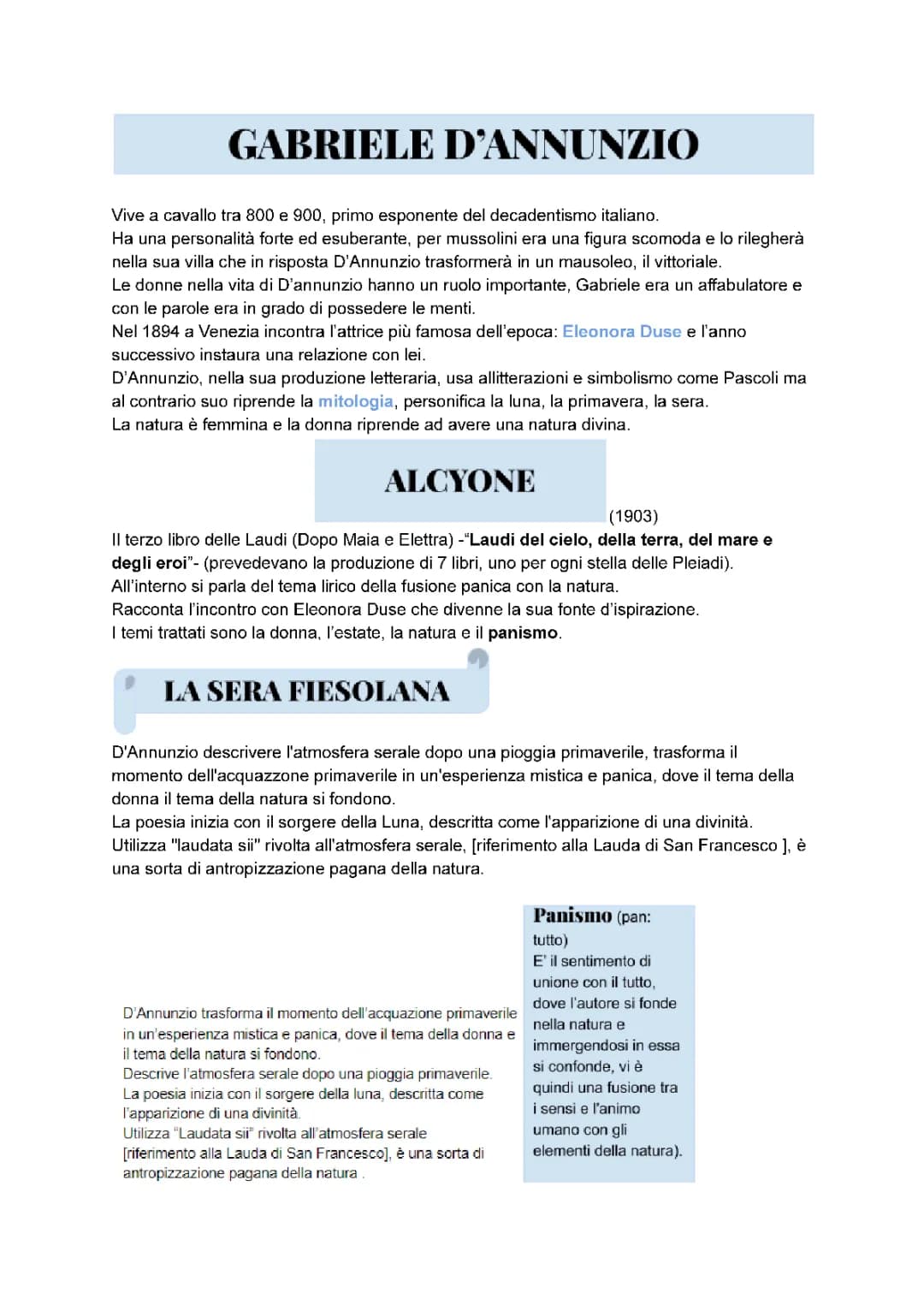 Riassunto breve di Gabriele D'Annunzio