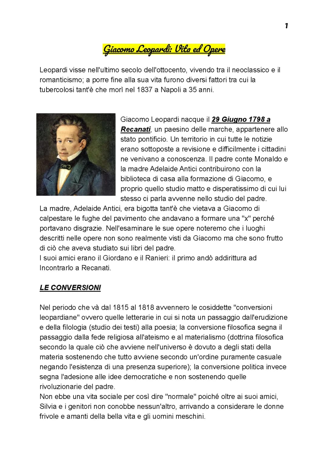 Giacomo Leopardi: Vita, Opere e Pensiero Semplificato