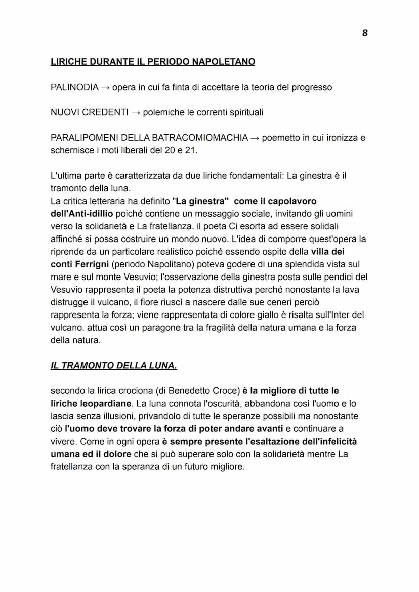 Giacomo Leopardi: Vita ed Opere
Leopardi visse nell'ultimo secolo dell'ottocento, vivendo tra il neoclassico e il
romanticismo; a porre fine