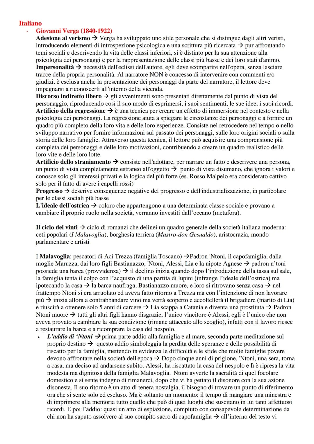 LAVORO Italiano
Giovanni Verga (1840-1922)
Adesione al verismo → Verga ha sviluppato uno stile personale che si distingue dagli altri verist