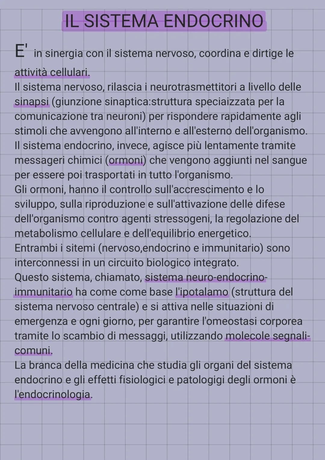 IL SISTEMA ENDOCRINO
E' in sinergia con il sistema nervoso, coordina e dirtige le
attività cellulari.
Il sistema nervoso, rilascia i neurotr