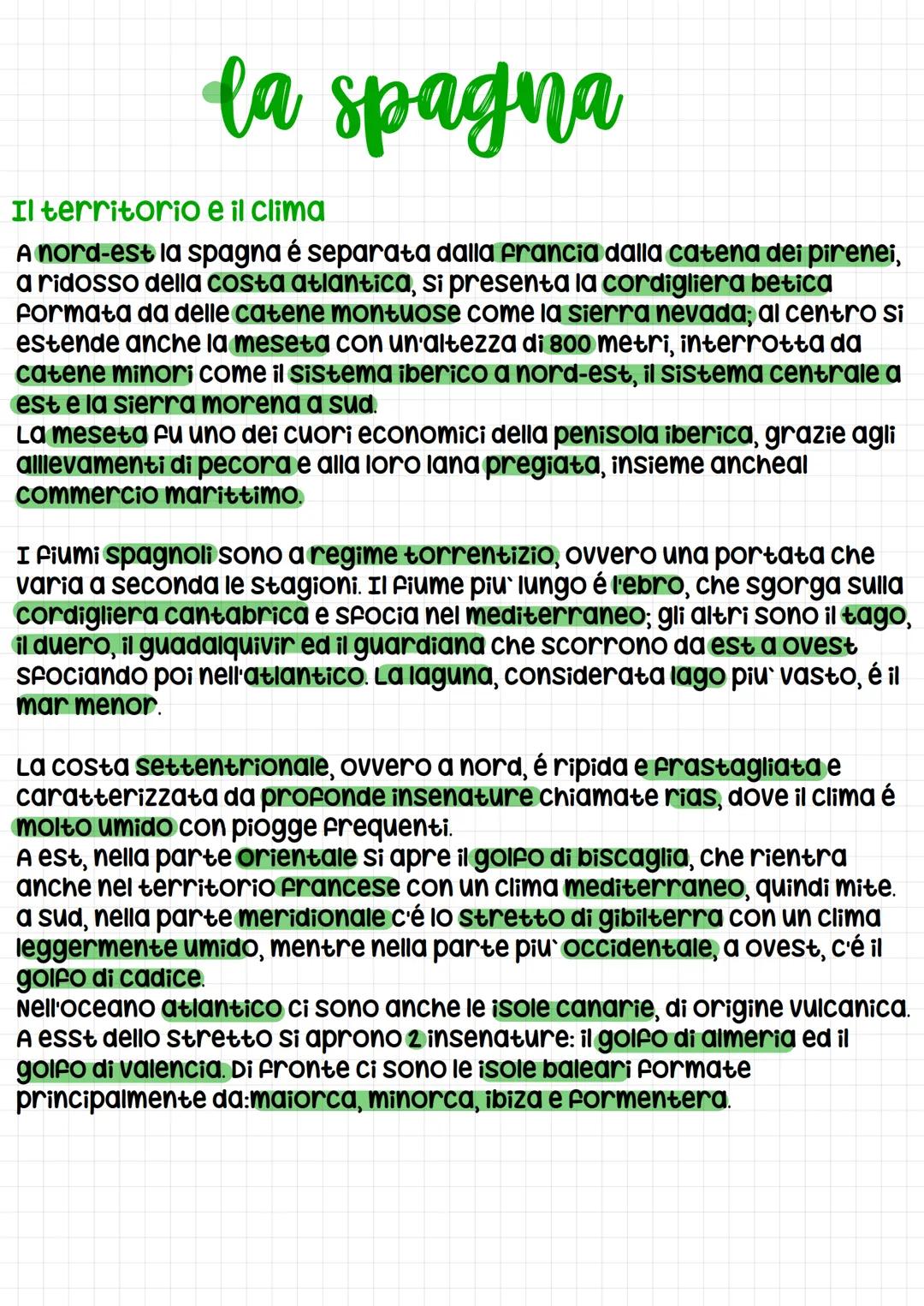 la spagna
Il territorio e il clima
A nord-est la spagna é separata dalla Francia dalla catena dei pirenei,
a ridosso della costa atlantica, 