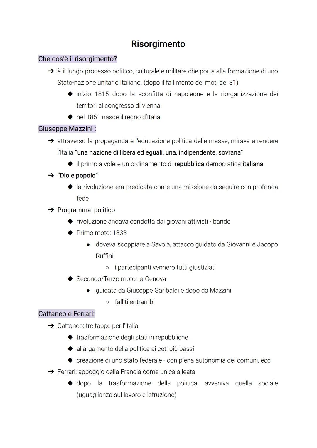 Che cos'è il risorgimento?
→ è il lungo processo politico, culturale e militare che porta alla formazione di uno
Stato-nazione unitario Ital