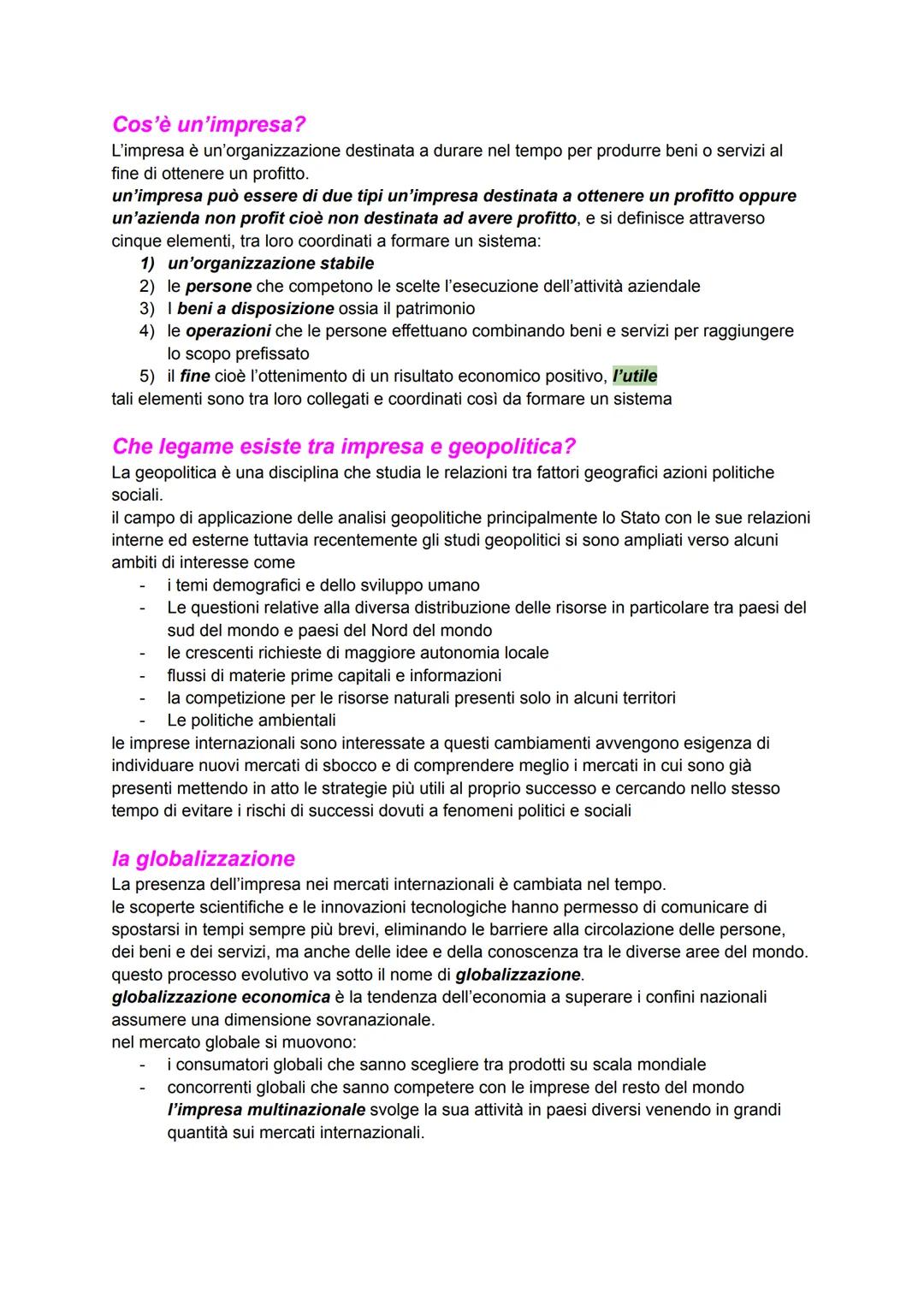 Cos'è un'impresa?
L'impresa è un'organizzazione destinata a durare nel tempo per produrre beni o servizi al
fine di ottenere un profitto.
un