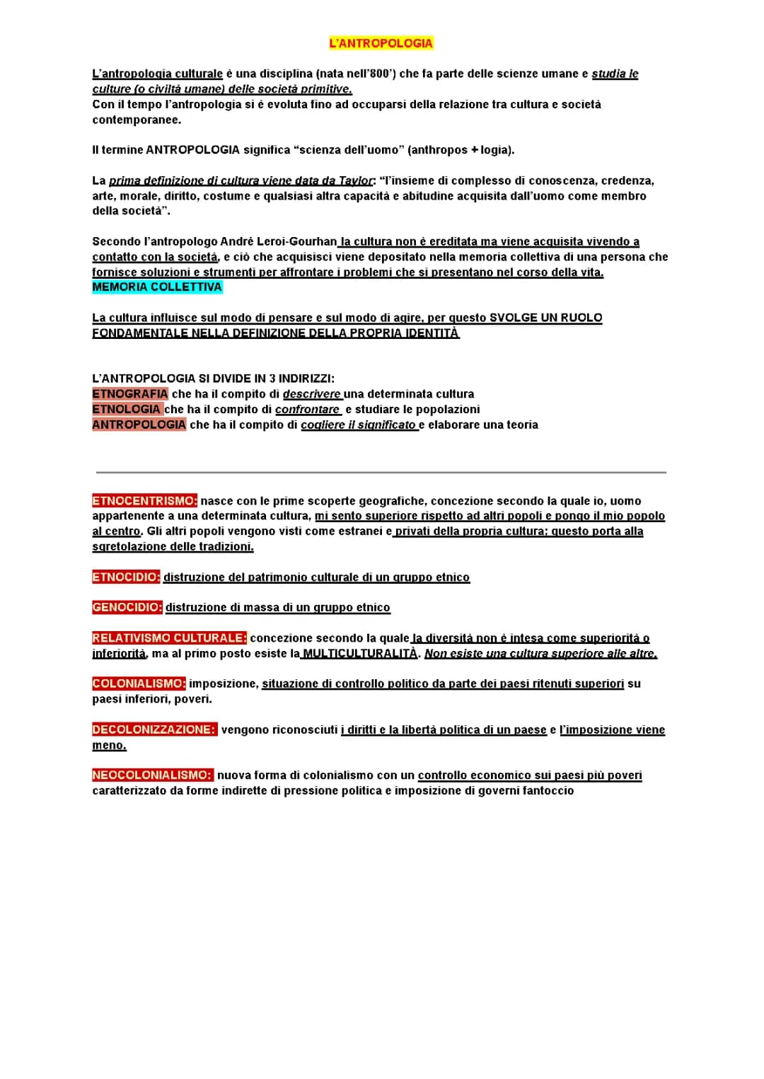 Antropologia Culturale: Riassunto e Appunti in PDF