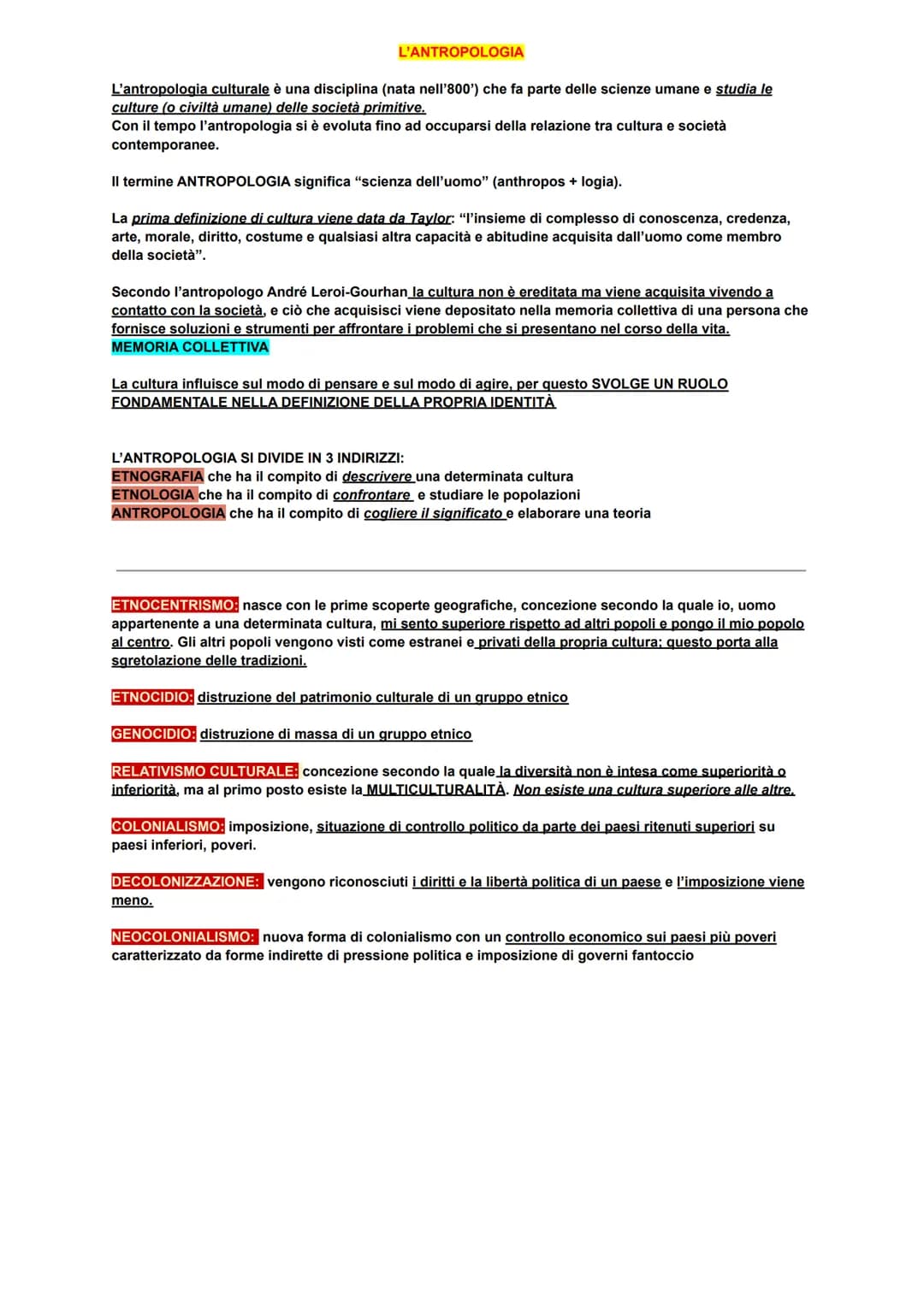 
<p>L'antropologia culturale è una disciplina nata nell'800 che fa parte delle scienze umane e si occupa dello studio delle culture e delle 