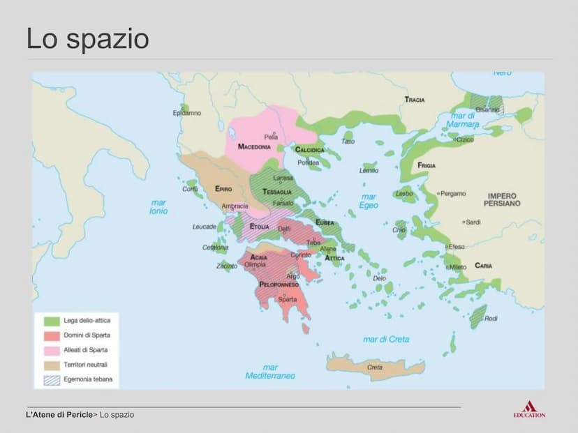 L'Atene di Pericle
EDUCATION Per cominciare
EDUCATION I processi
●
In politica estera
Dominio dell'Egeo
Invio di cleruchi nelle
colonie
Appo
