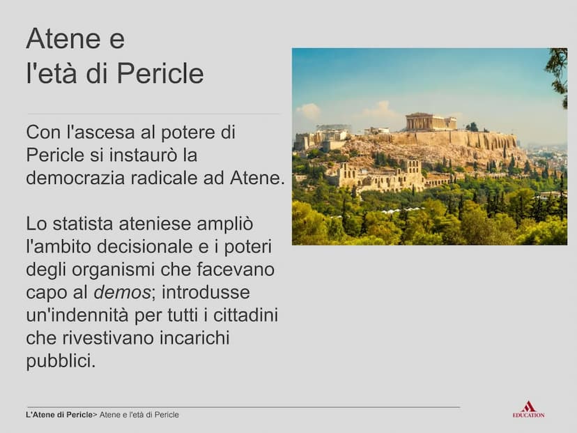 L'Atene di Pericle
EDUCATION Per cominciare
EDUCATION I processi
●
In politica estera
Dominio dell'Egeo
Invio di cleruchi nelle
colonie
Appo