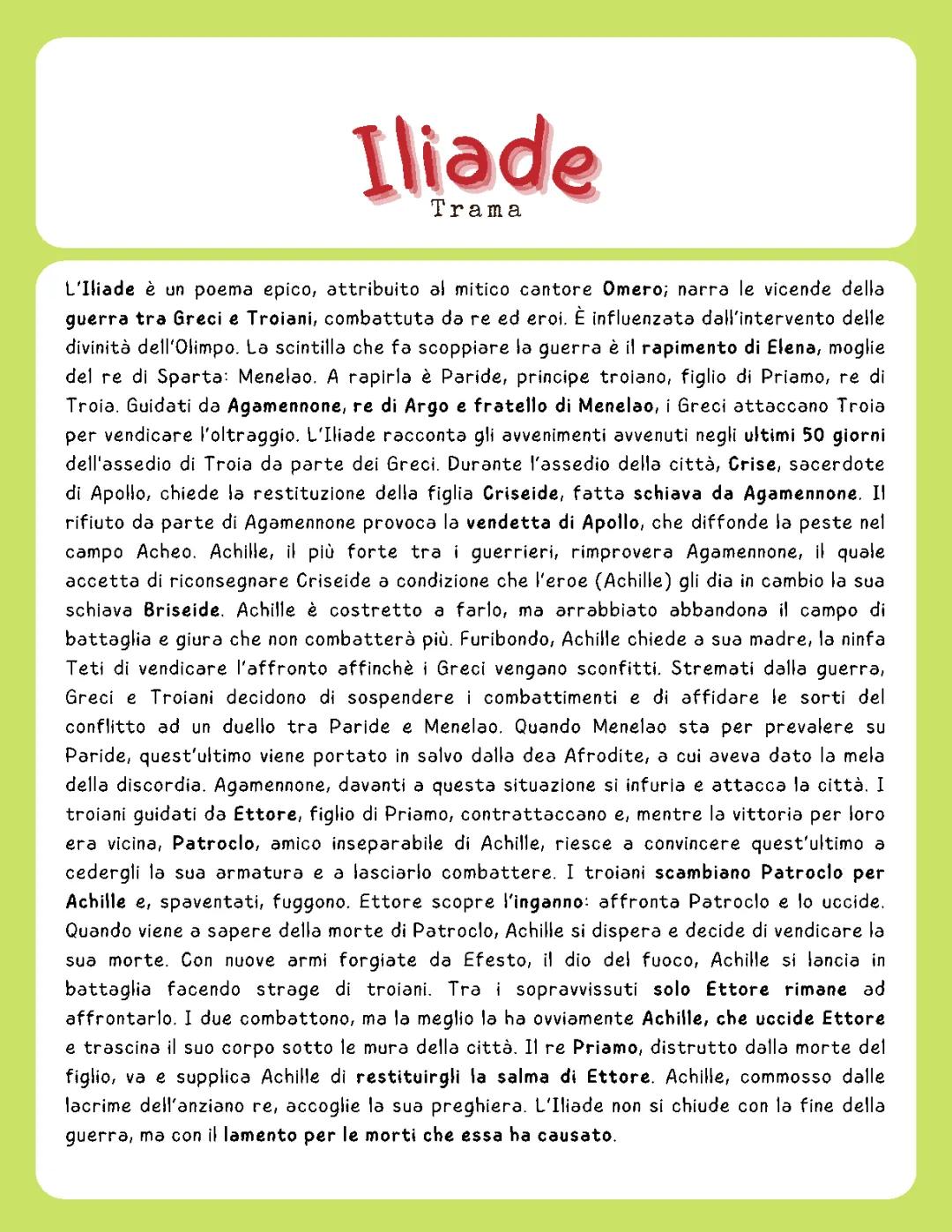 Iliade: Riassunto Breve per Bambini e Scuola Media in PDF