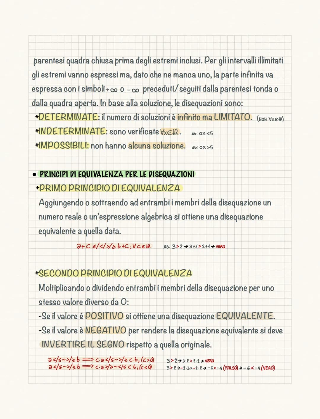 Le disequazioni
Una disequazione è una disuguaglianza tra 2 espressioni algebriche che
contengono almeno un'incognita.
Risolvere una disequa