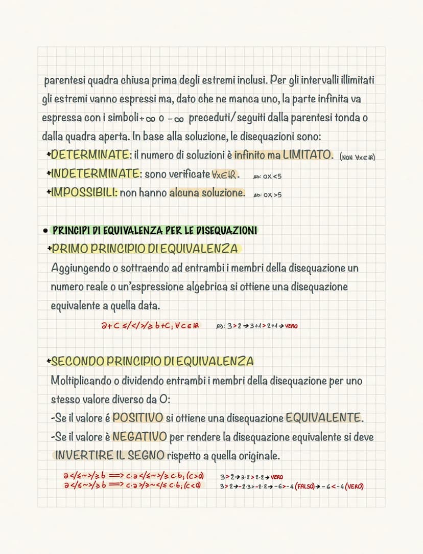 Le disequazioni
Una disequazione è una disuguaglianza tra 2 espressioni algebriche che
contengono almeno un'incognita.
Risolvere una disequa