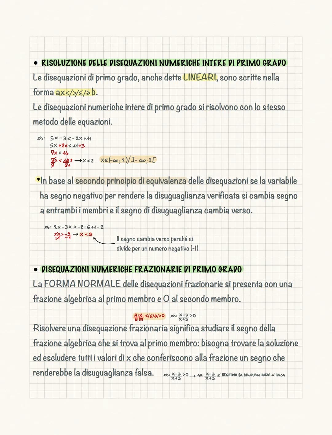 Le disequazioni
Una disequazione è una disuguaglianza tra 2 espressioni algebriche che
contengono almeno un'incognita.
Risolvere una disequa