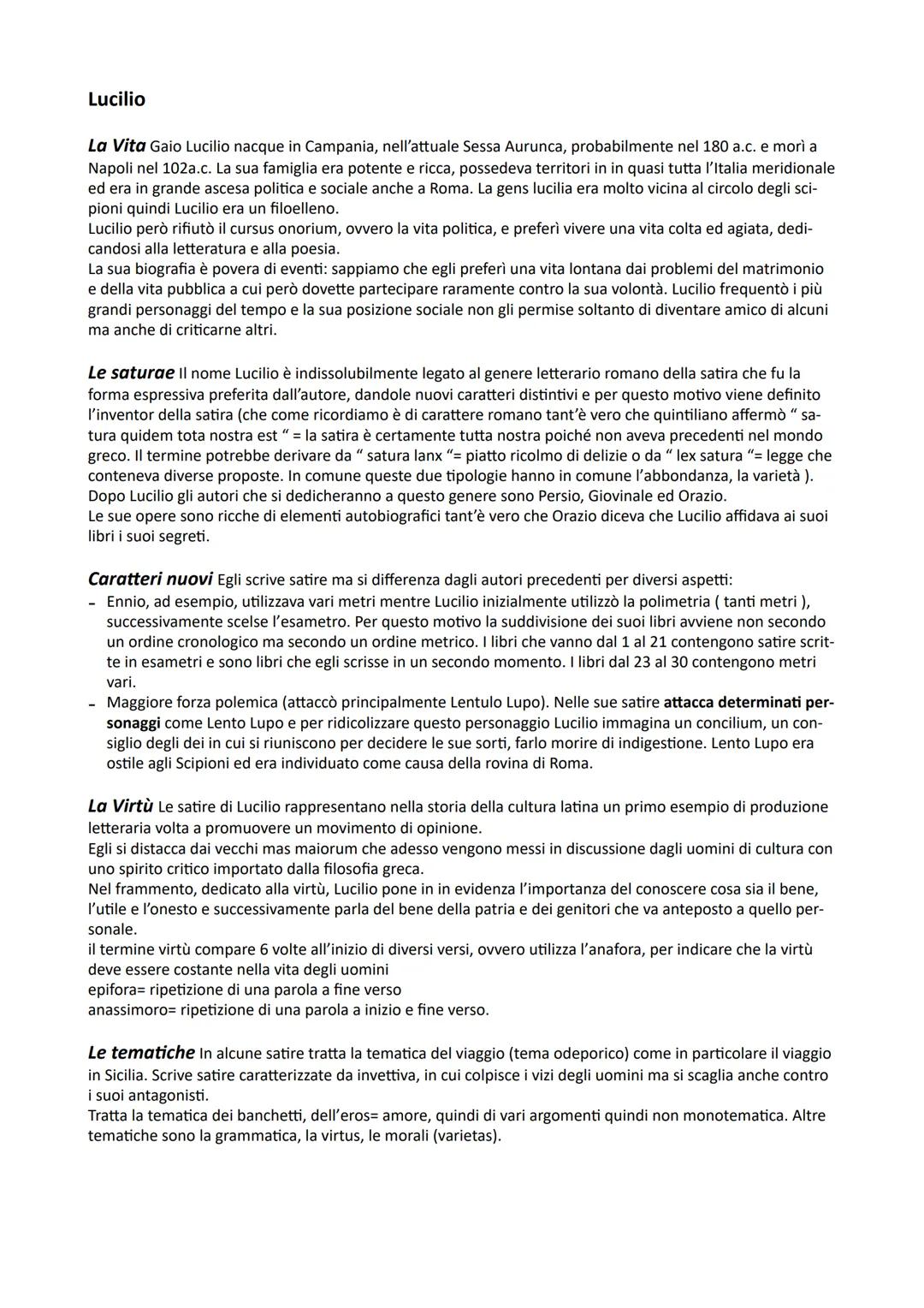 # Lucilio

La Vita Gaio Lucilio nacque in Campania, nell'attuale Sessa Aurunca, probabilmente nel 180 a.c. e morì a
Napoli nel 102a.c. La su
