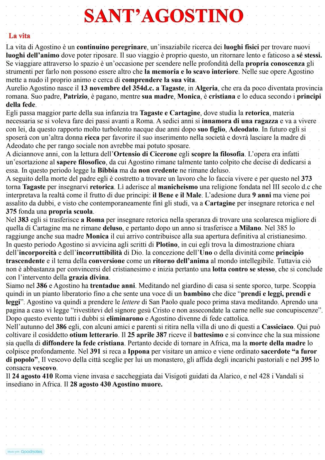 SANT'AGOSTINO
La vita
La vita di Agostino è un continuino peregrinare, un'insaziabile ricerca dei luoghi fisici per trovare nuovi
luoghi del