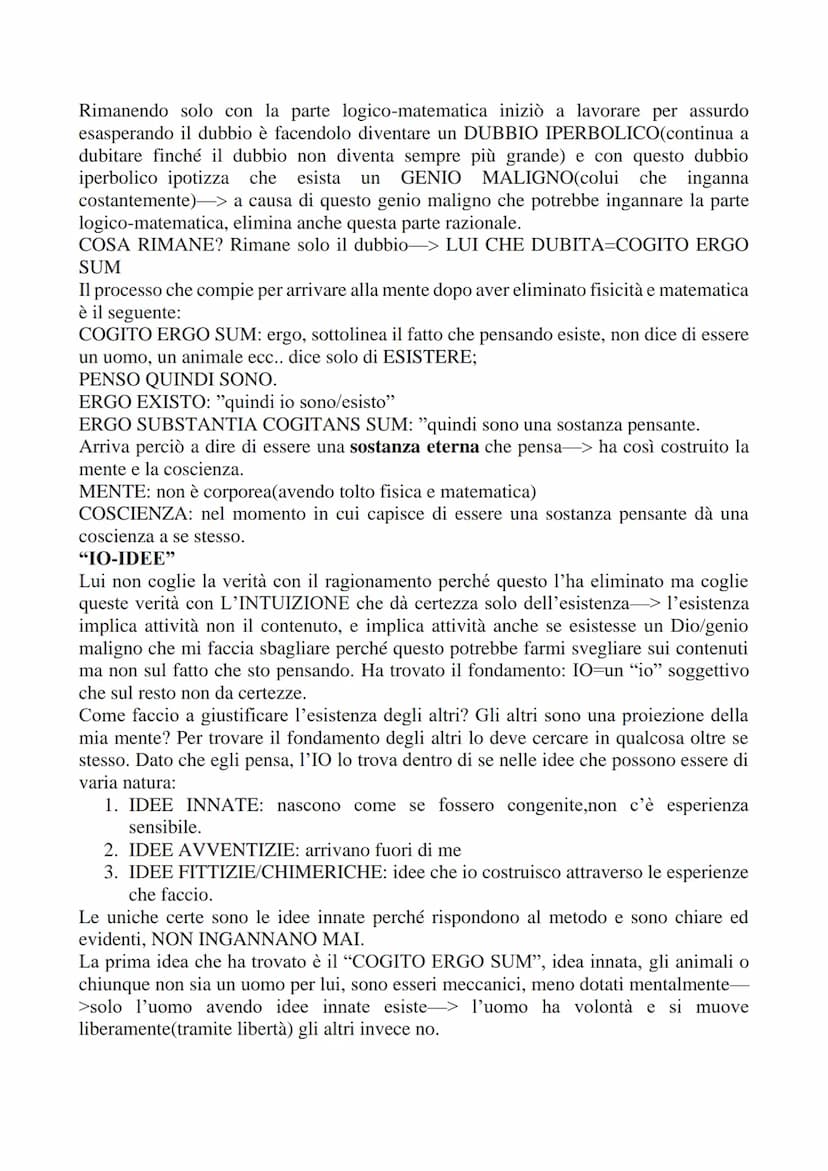 CARTESIO
Cartesio fu un uomo del 1600,costruì il concetto di mente e inconsciamente diede l'idea
di IO come persona. Era un ragazzo francese