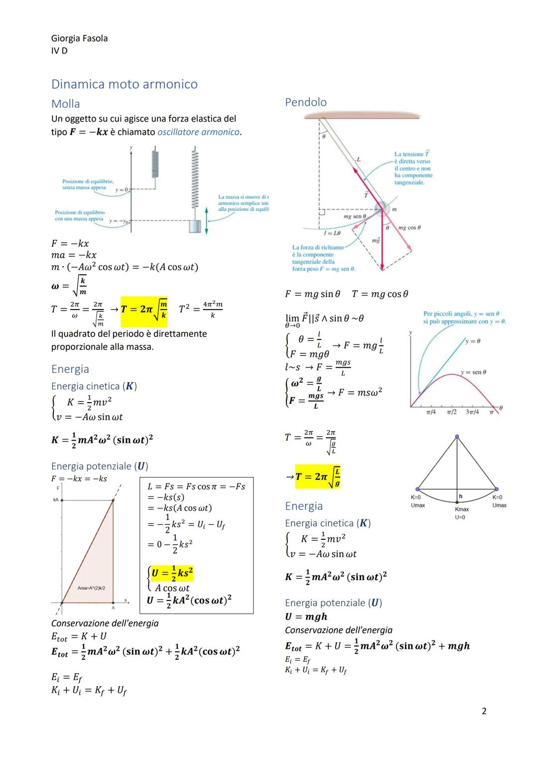 Giorgia Fasola
IV D

II moto armonico è la proiezione su una retta di un moto circolare.

Cinematica moto armonico
*   $s = A cos \omega t$
