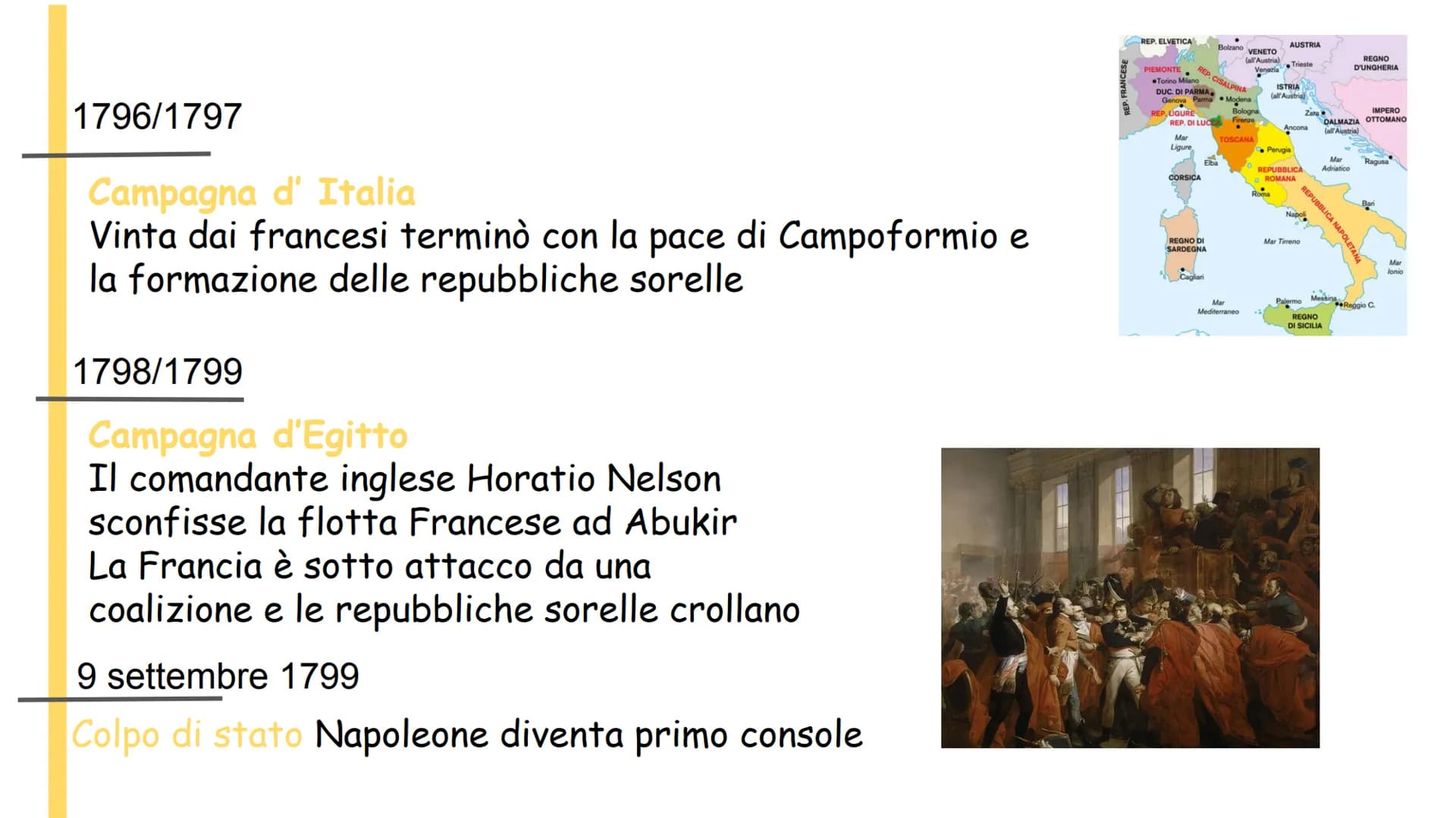 L'etá Napoleonica
IL MONDO 1796/1797
Campagna d' Italia
Vinta dai francesi terminò con la pace di Campoformio e
la formazione delle repubbli