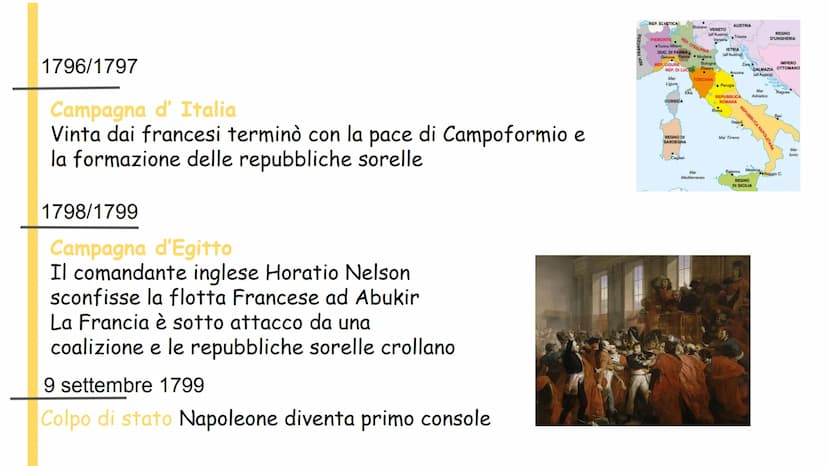 L'etá Napoleonica
IL MONDO 1796/1797
Campagna d' Italia
Vinta dai francesi terminò con la pace di Campoformio e
la formazione delle repubbli
