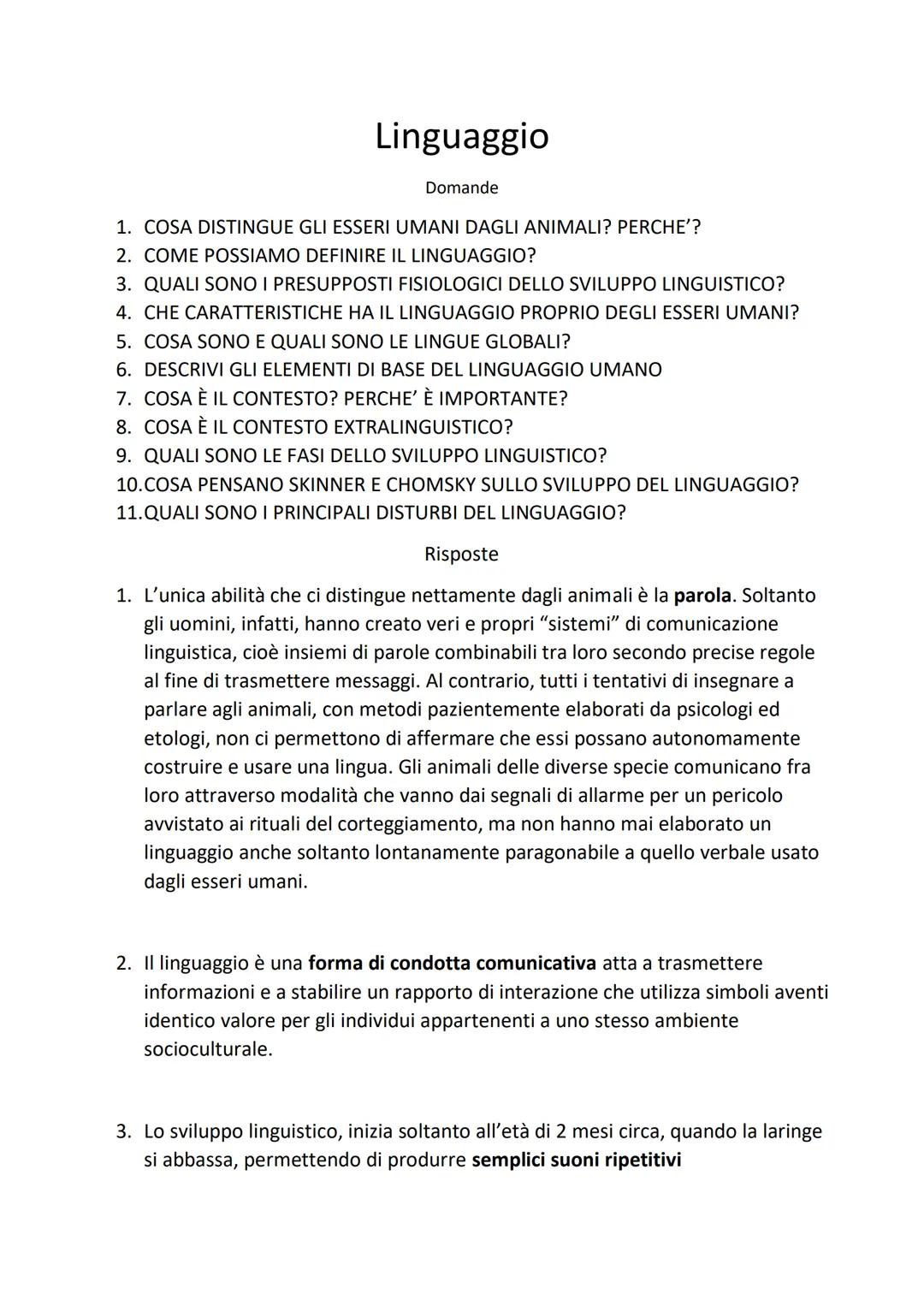 Linguaggio
Domande
1. COSA DISTINGUE GLI ESSERI UMANI DAGLI ANIMALI? PERCHE'?
2. COME POSSIAMO DEFINIRE IL LINGUAGGIO?
3. QUALI SONO I PRESU