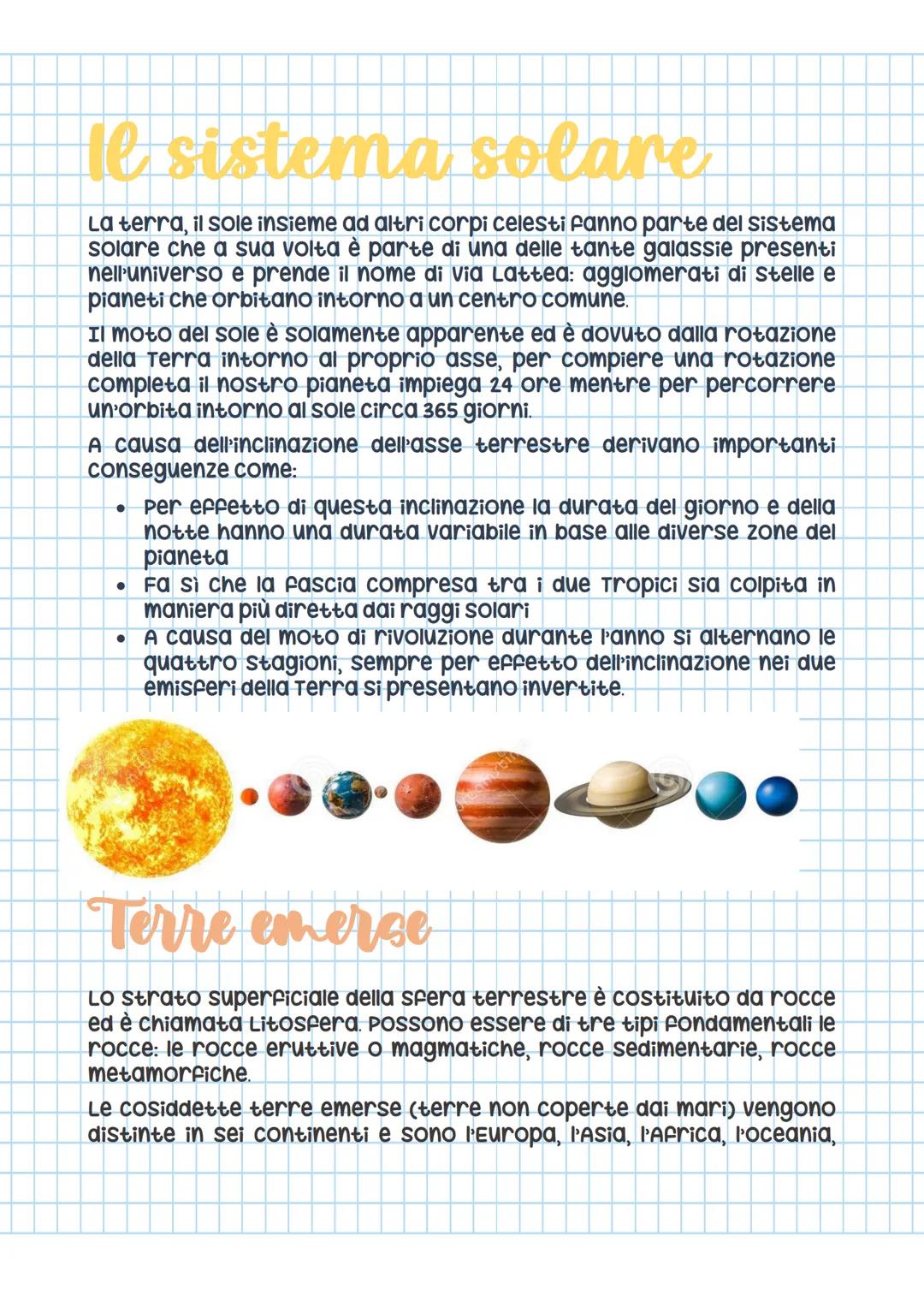 Il sistema solare
La terra, il sole insieme ad altri corpi celesti fanno parte del sistema
solare che a sua volta è parte di una delle tante