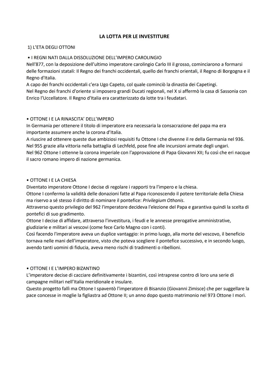 # LA LOTTA PER LE INVESTITURE

1) L'ETA DEGLI OTTONI

• I REGNI NATI DALLA DISSOLUZIONE DELL'IMPERO CAROLINGIO

Nell'877, con la deposizione