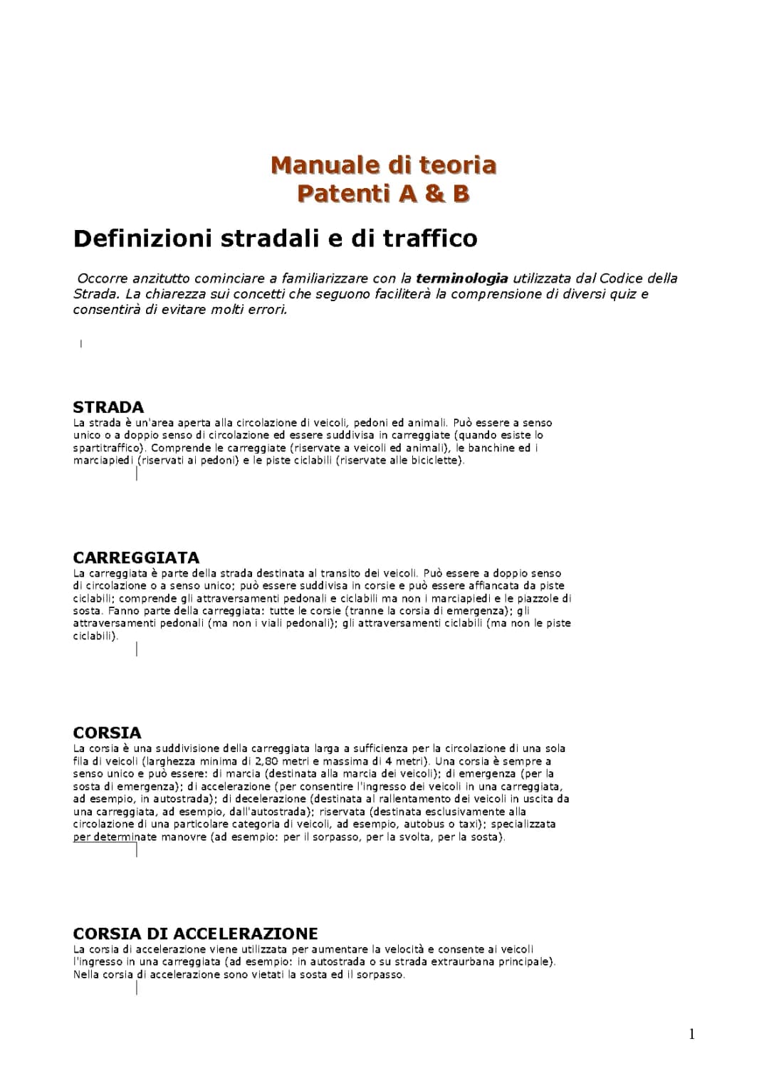 Guida alle Definizioni Stradali e di Traffico: PDF e Quiz Facili
