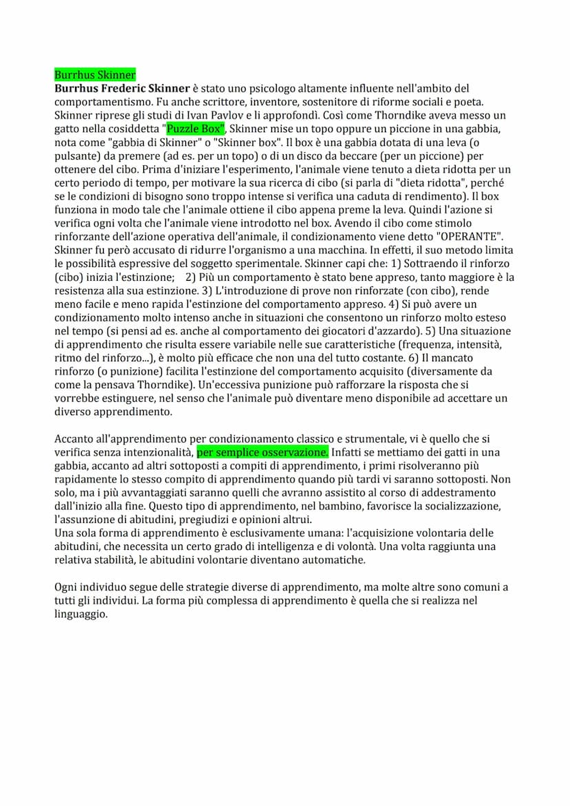 L'apprendimento
L'apprendimento è un'attività mentale cognitiva, più o meno complessa, che permette di
modificare il comportamento grazie al