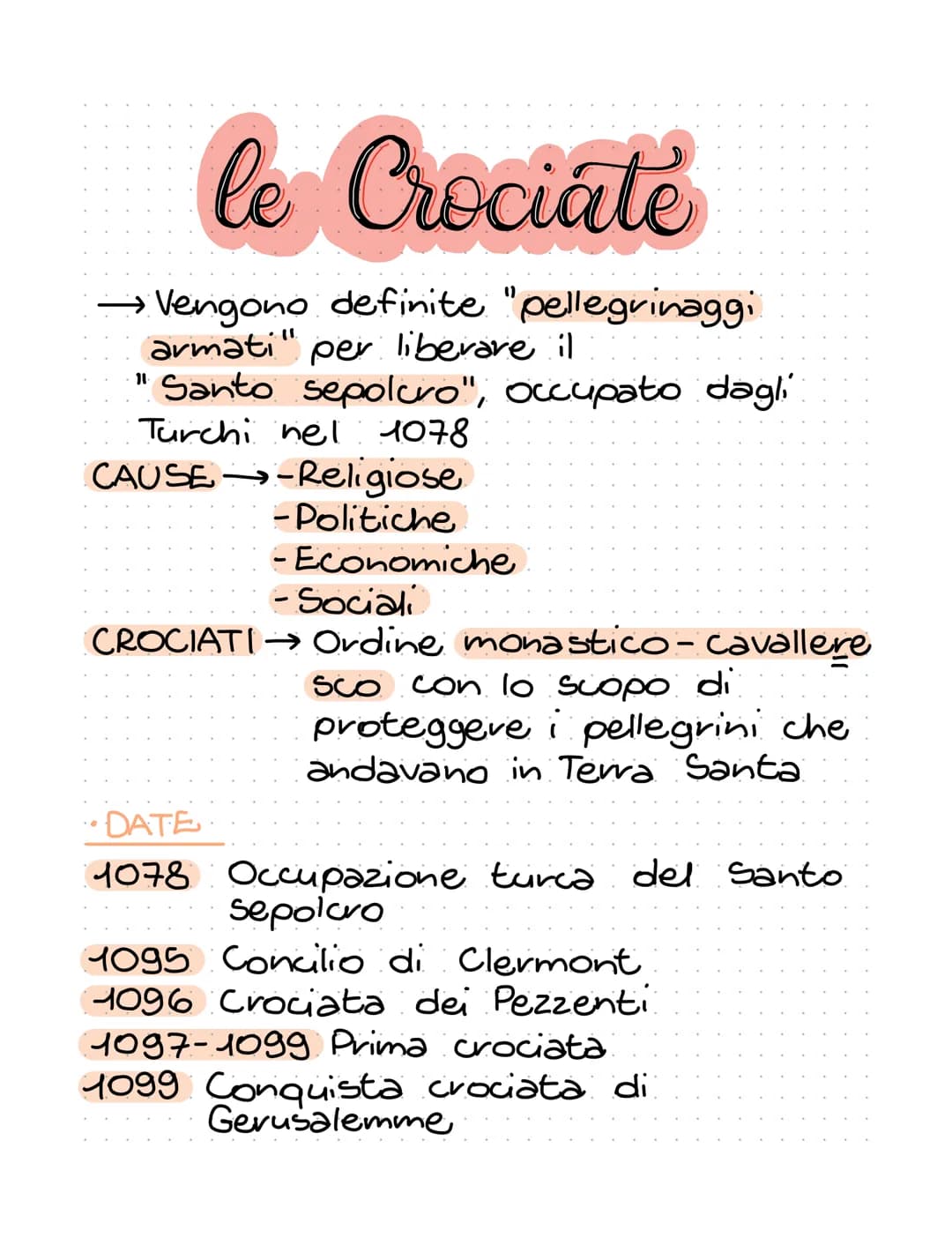 le Crociate
Vengono definite "pellegrinaggi
armati" per liberare il
Santo sepolcro", occupato dagli
Turchi nel 1078
11-
CAUSE→→→ Religiose
-