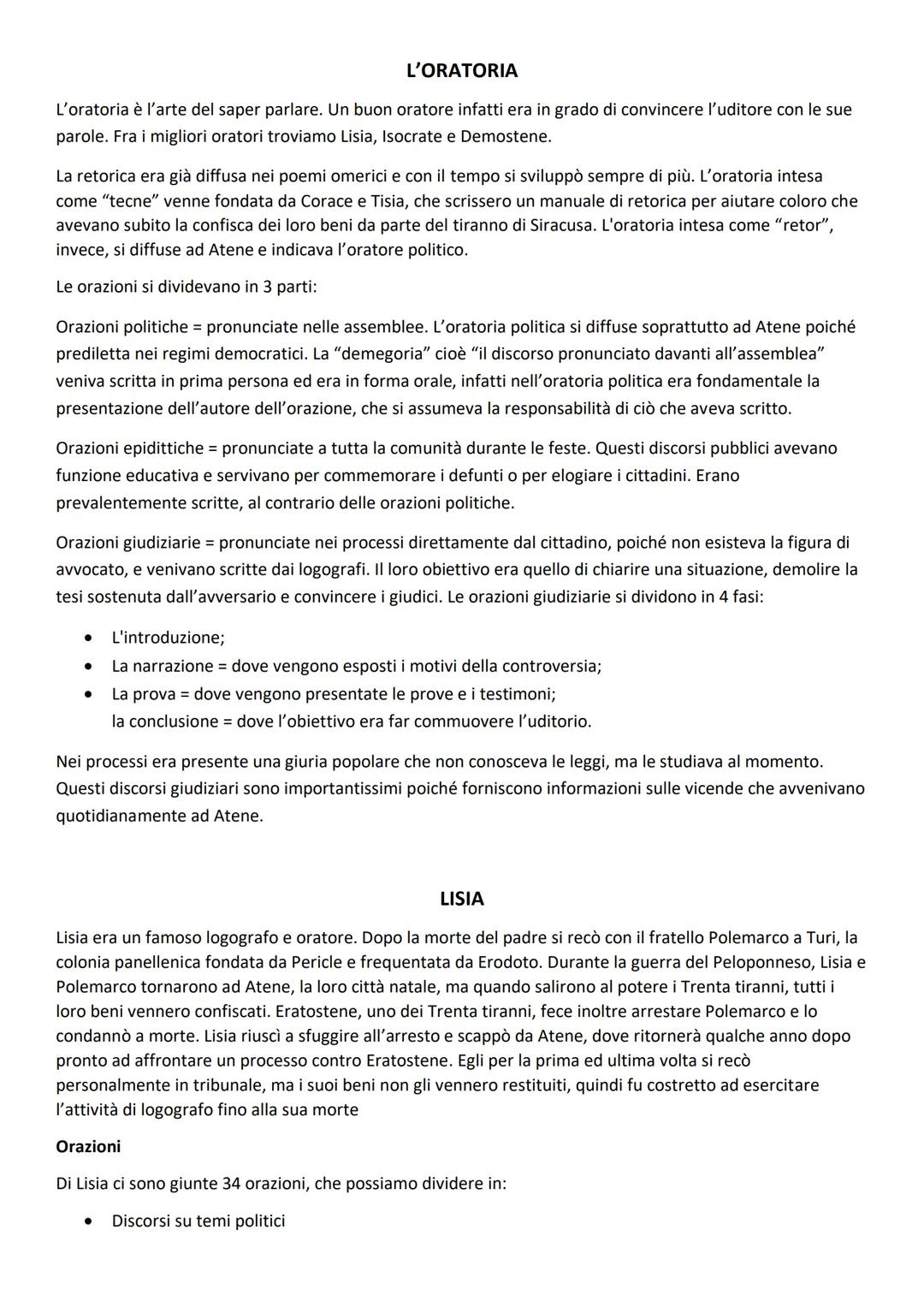 L'ORATORIA
L'oratoria è l'arte del saper parlare. Un buon oratore infatti era in grado di convincere l'uditore con le sue
parole. Fra i migl