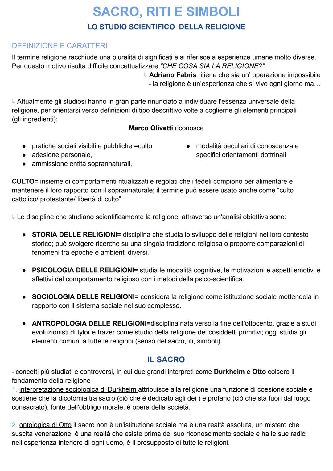 Il sacro: Riti, Simboli e Religioni