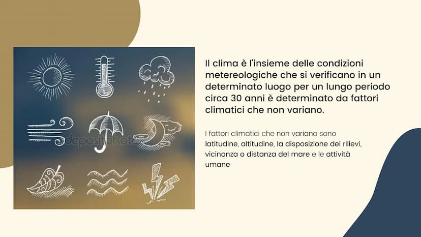 LL CLIMA
E I CAMBIAMENTI CLIMATICI: @depositphot
}}
53
Il clima è l'insieme delle condizioni
metereologiche che si verificano in un
determin