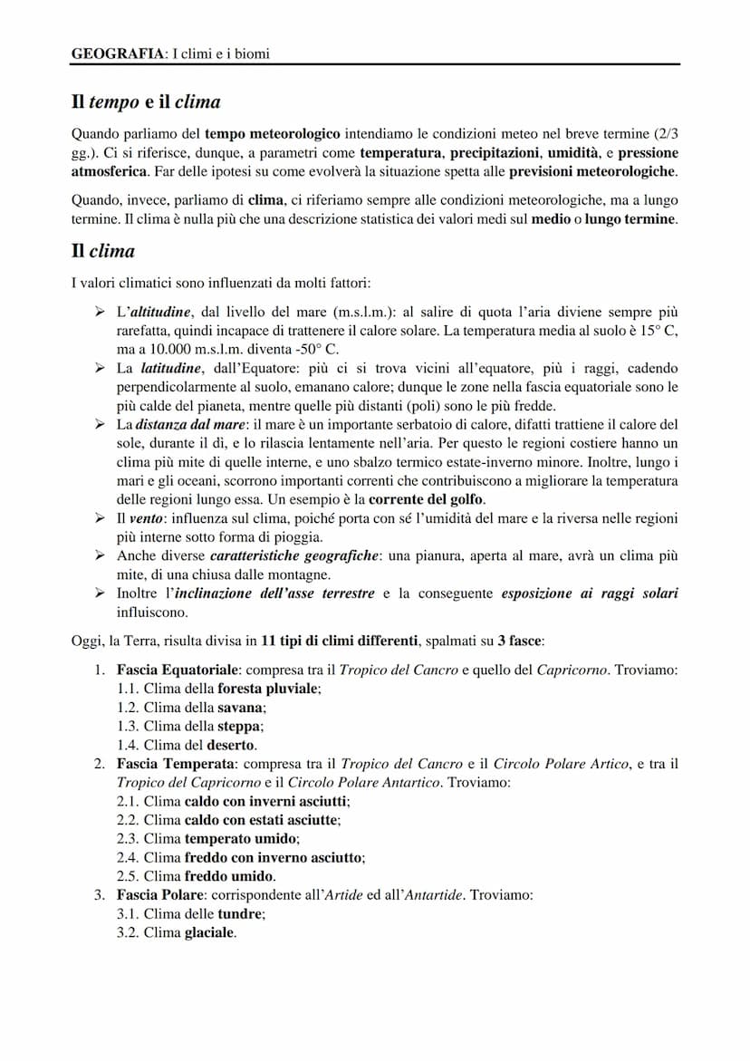 GEOGRAFIA
I biomi e il clima
Rif. pp. 352-357
Flavio Fortuna
APPUNTI SUL CORSO GEOGRAFIA: I climi e i biomi
Il tempo e il clima
Quando parli