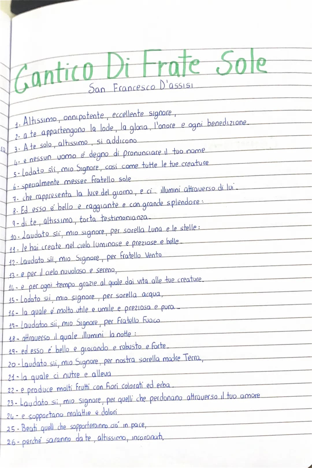 
<p>Il "Cantico di Frate Sole" è un testo scritto da San Francesco d'Assisi, una figura storica che ha avuto un impatto significativo sulla 